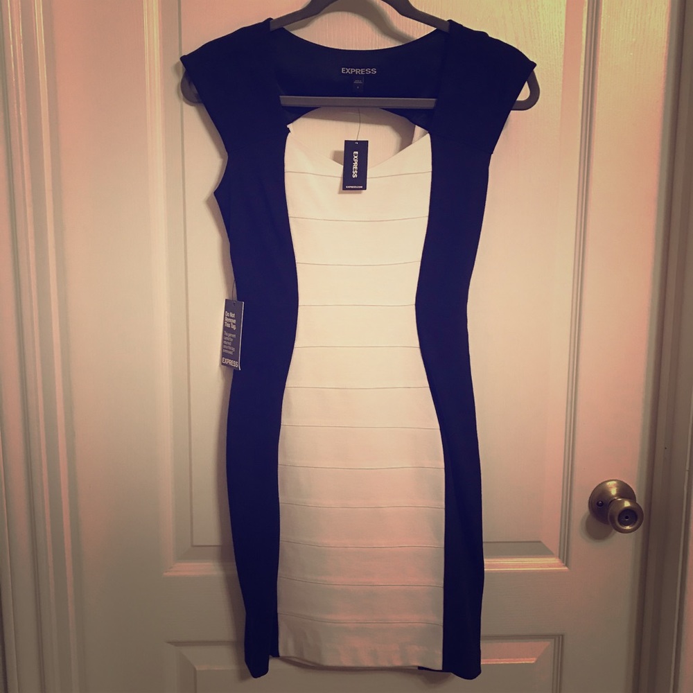 Express, NWT, white/black bodycon dress size 0
